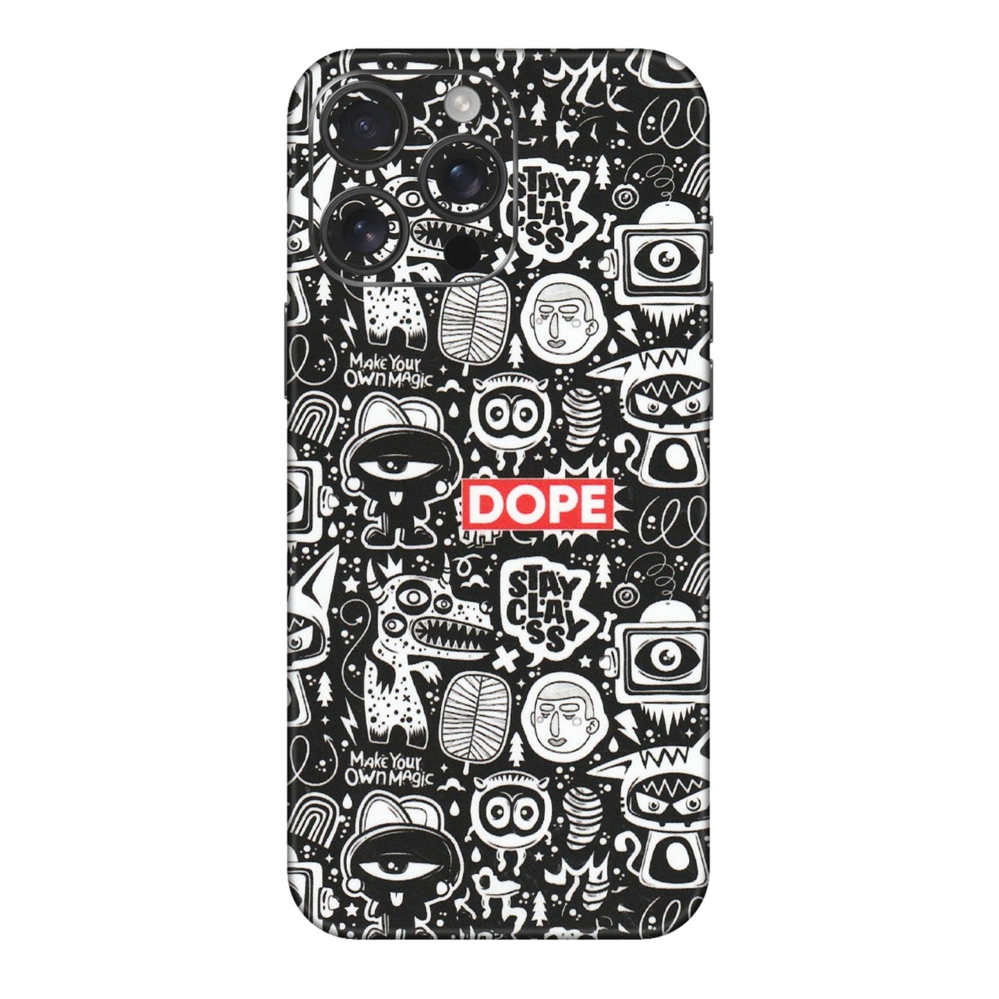 Apple iPhone Skins (All Models) - Dope Stay Classy Black Doodles - Matte Finish (M-126) iPhone 16 pro