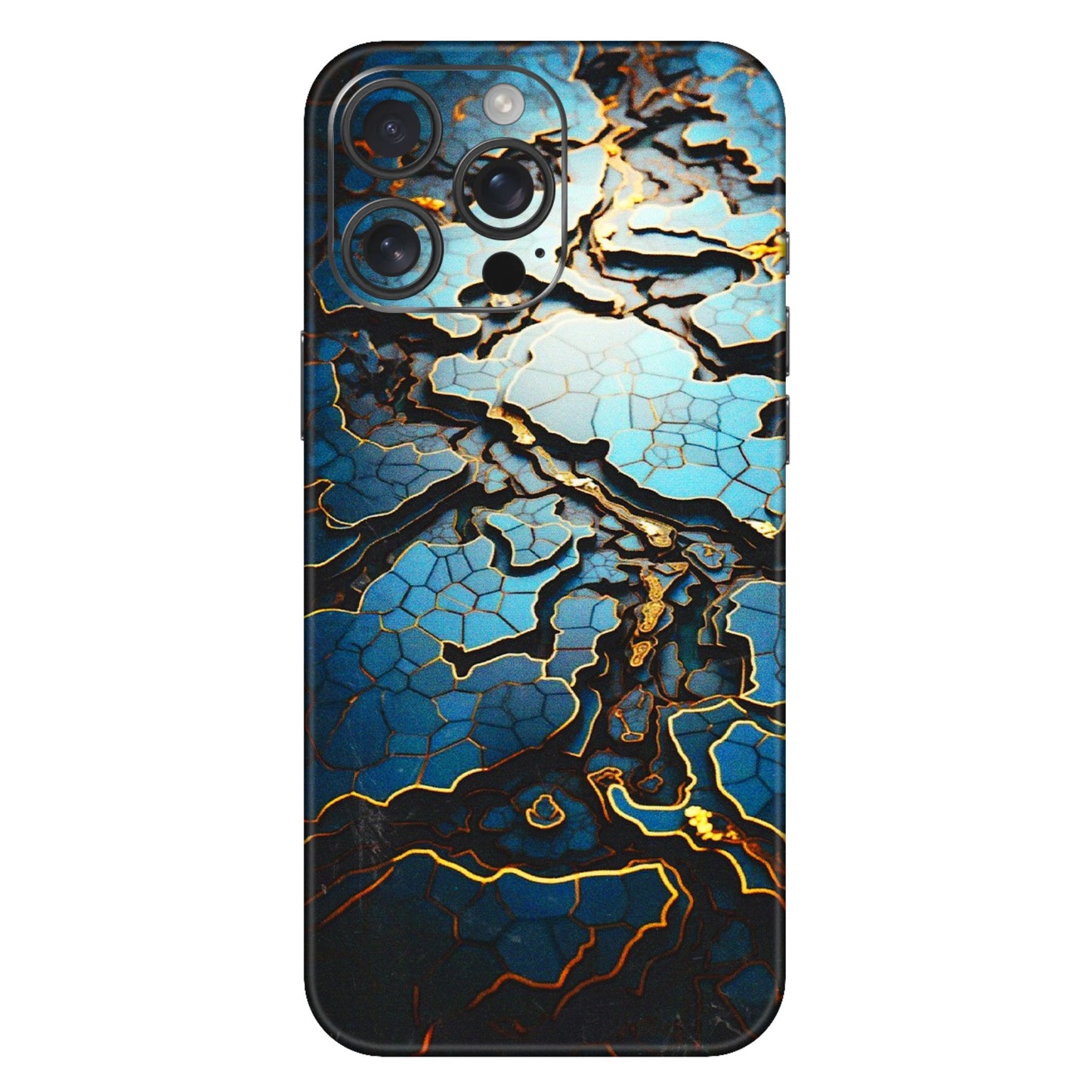 Apple iPhone Skins (All Models) - Blue Gold Abstract - 3D Embossed Finish (L-11) iPhone 16 Pro Max