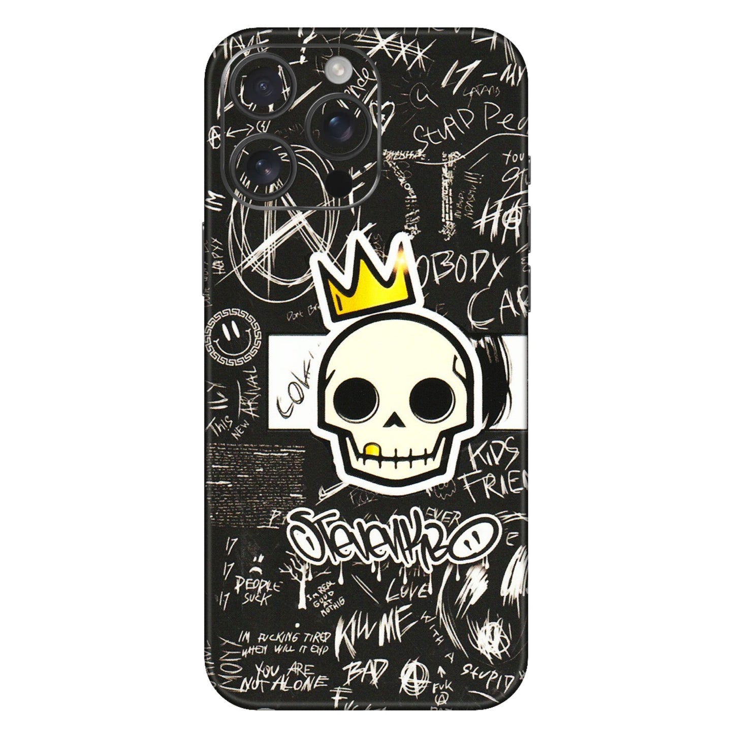 Apple iPhone Skins (All Models) - Funny Skull Black Chalk Grafitti - 3D Embossed Finish (L-22) iPhone 16 Pro Max