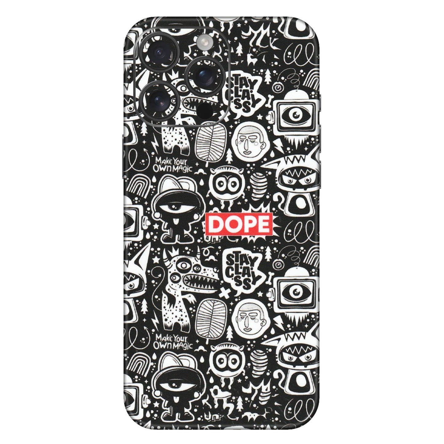 Apple iPhone Skins (All Models) - Dope Stay Classy Black Doodles - Matte Finish (M-126) iPhone 16 Pro Max