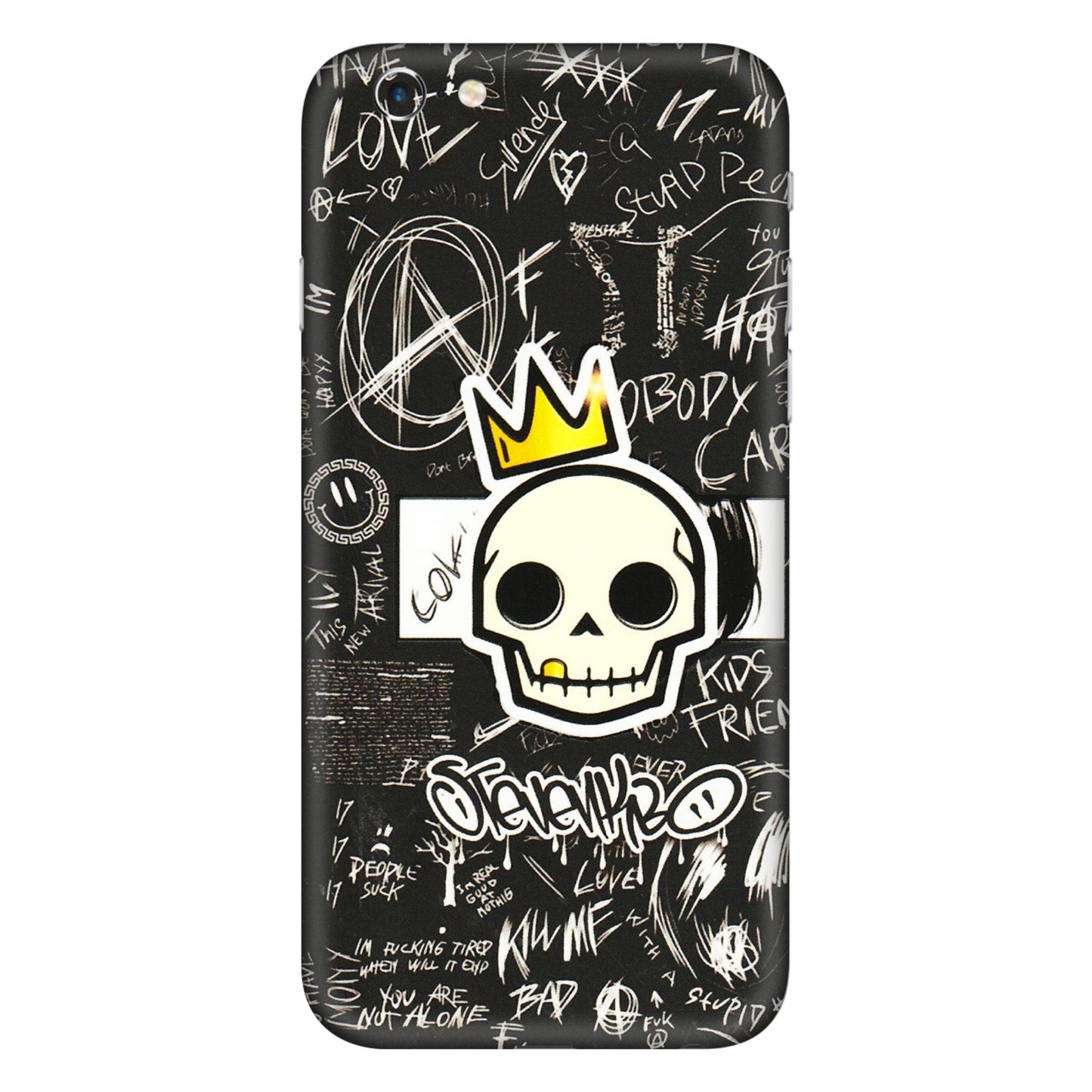 Apple iPhone Skins (All Models) - Funny Skull Black Chalk Grafitti - 3D Embossed Finish (L-22) iPhone 6 Plus