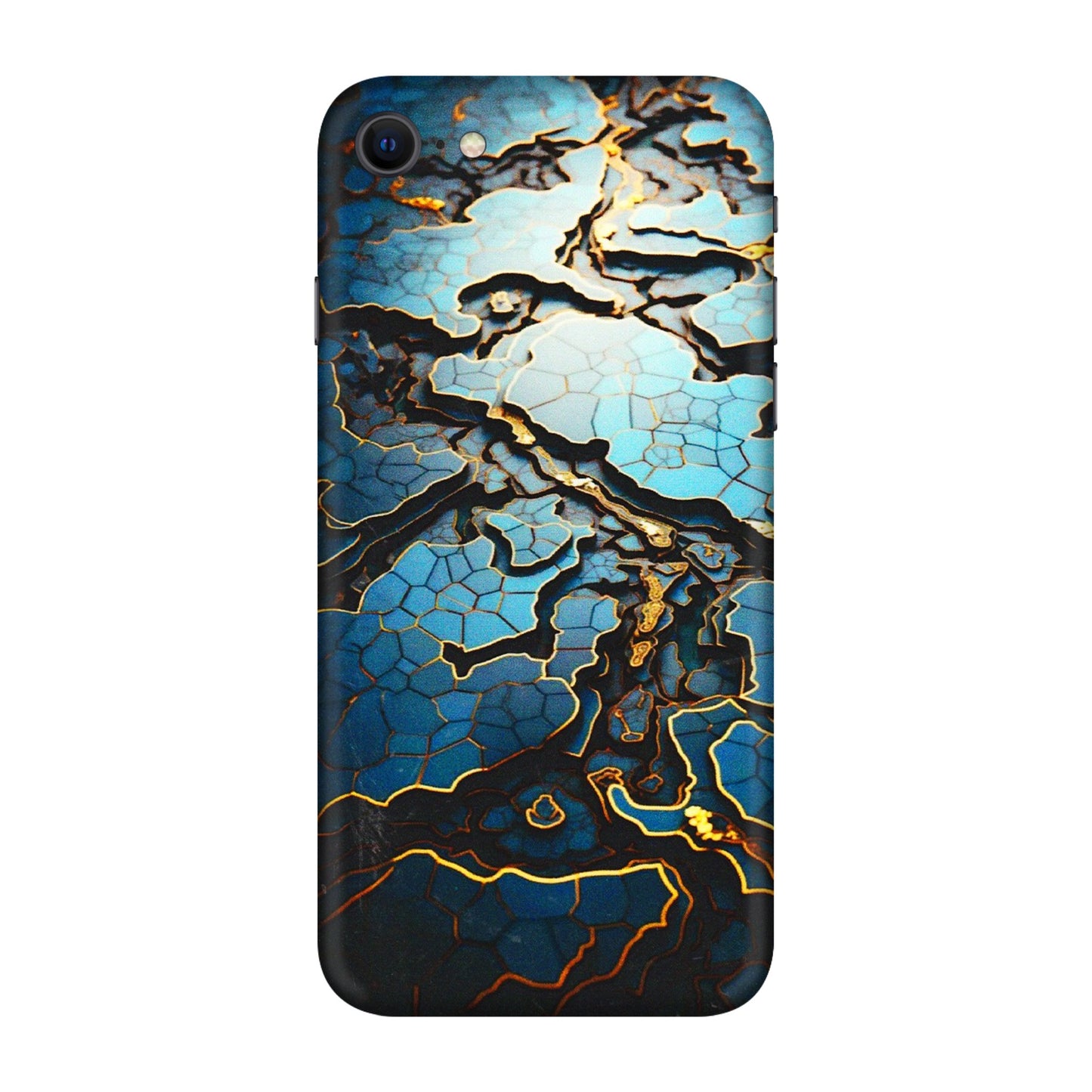 Apple iPhone Skins (All Models) - Blue Gold Abstract - 3D Embossed Finish (L-11) iPhone SE