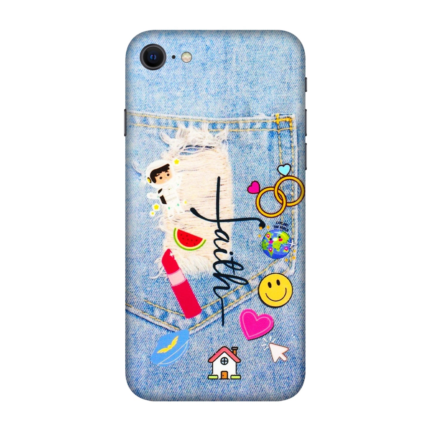 Apple iPhone Skins (All Models) - Denim Jeans Pocket - 3D Embossed Finish (L-134) iPhone SE