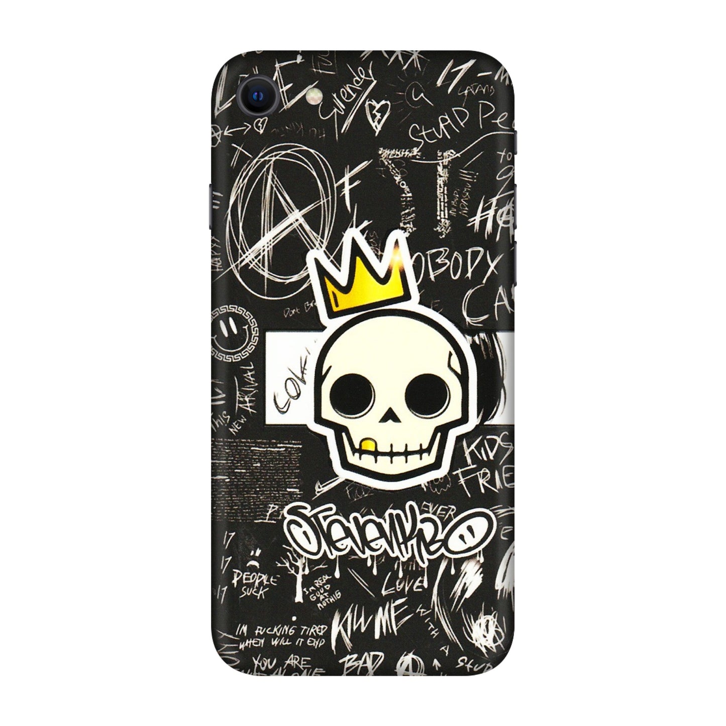 Apple iPhone Skins (All Models) - Funny Skull Black Chalk Grafitti - 3D Embossed Finish (L-22) iPhone SE