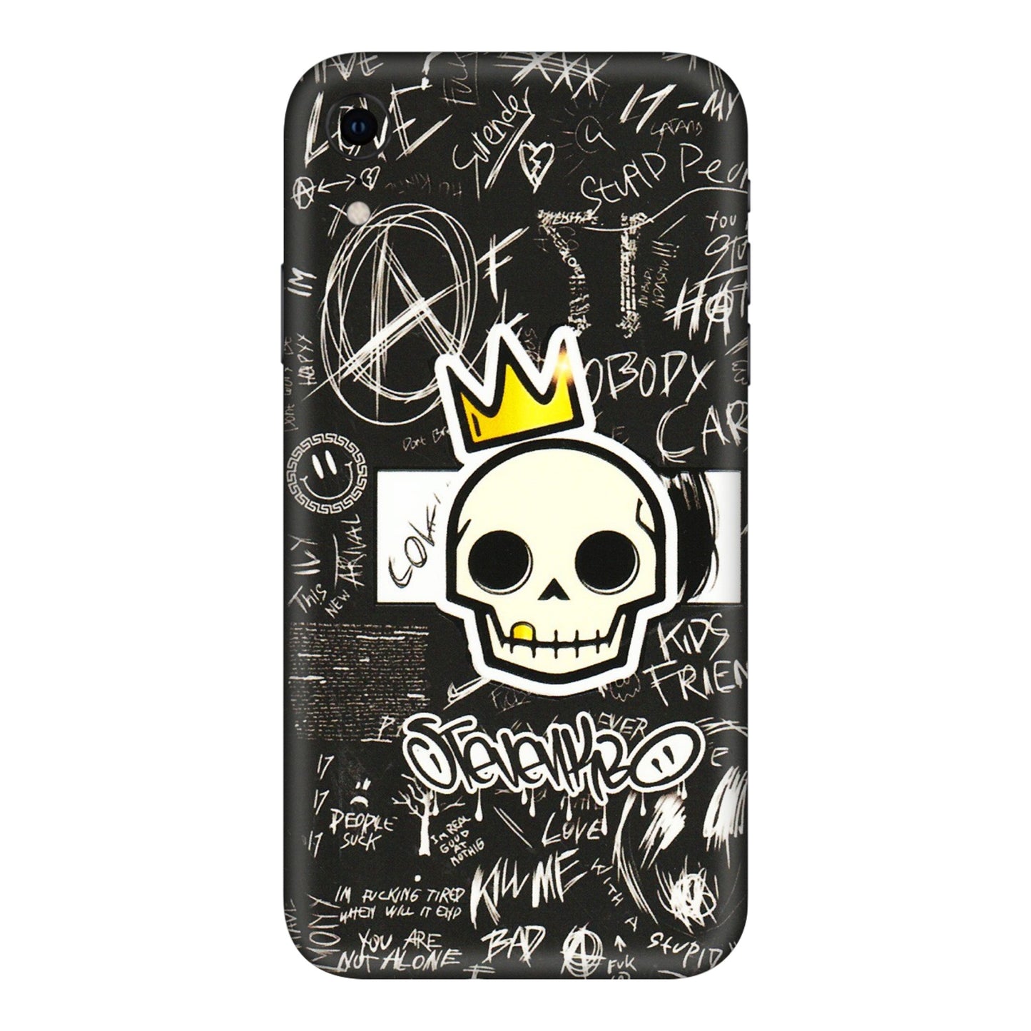 Apple iPhone Skins (All Models) - Funny Skull Black Chalk Grafitti - 3D Embossed Finish (L-22) iPhone XR