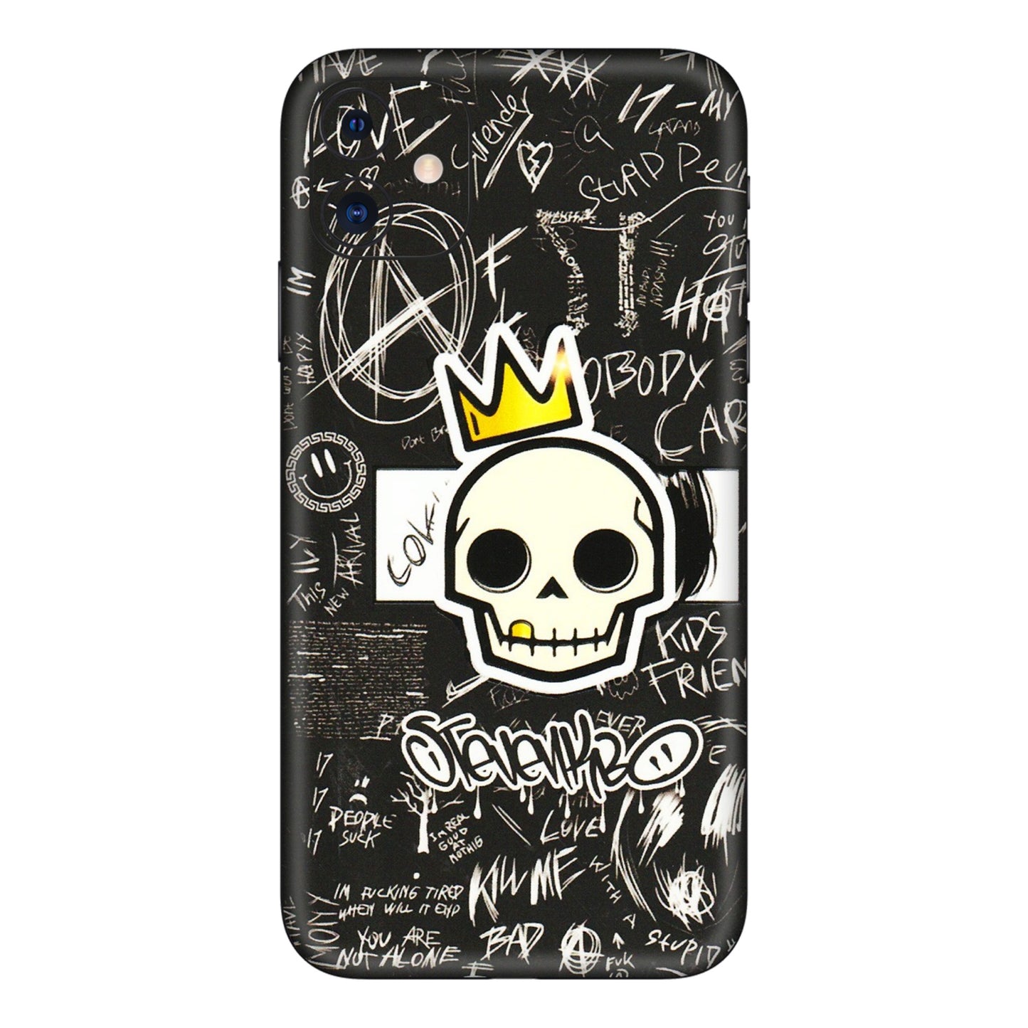 Apple iPhone Skins (All Models) - Funny Skull Black Chalk Grafitti - 3D Embossed Finish (L-22) iPhone 11