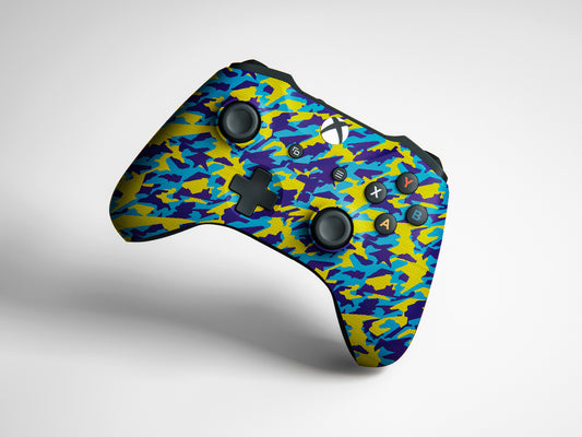 Yellow And Blue Camouflage Matte Finish Controller Skin