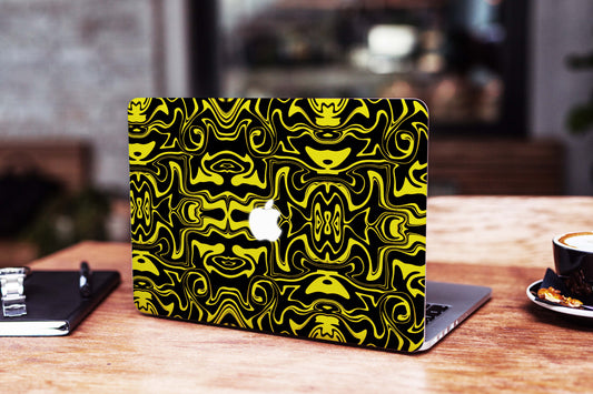 Yellow And Black Abstract Liquid Matte Finish Latest Laptop Skin