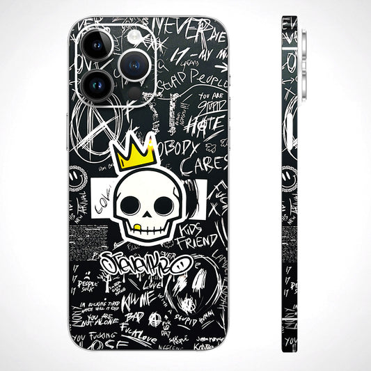 Funny Skull Black Chalk Grafitti 3D Textured Phone Skin