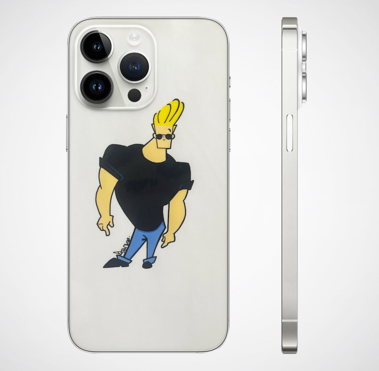 Transparent Johnny Bravo Membrane 3D Embossed Phone Skin