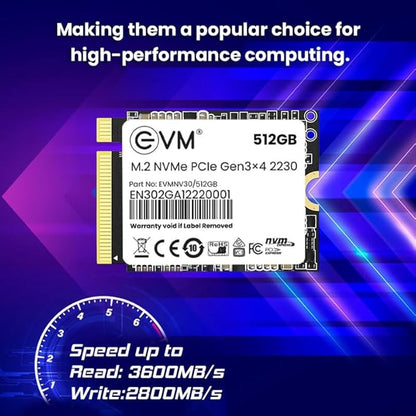 EVM 512GB M.2 NVMe (2230) Internal SSD - PCIe Gen 3x4 - Compatible With Magneto X & Pro - 5 Years Warranty