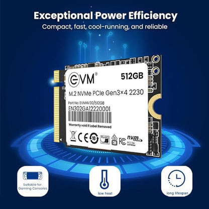 EVM 512GB M.2 NVMe (2230) Internal SSD - PCIe Gen 3x4 - Compatible With Magneto X & Pro - 5 Years Warranty