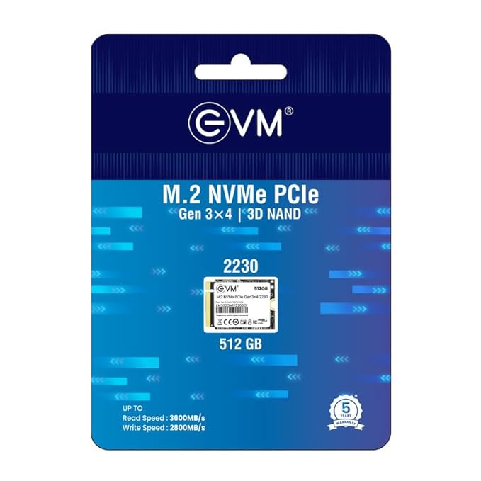 EVM 512GB M.2 NVMe (2230) Internal SSD - PCIe Gen 3x4 - Compatible With Magneto X & Pro - 5 Years Warranty