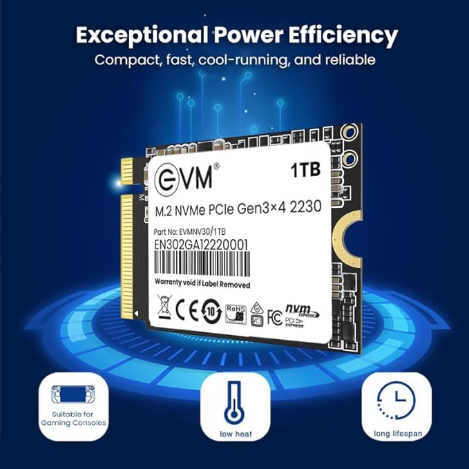 EVM 1TB M.2 NVMe (2230) Internal SSD - PCIe Gen 3x4 - Compatible With Magneto X & Pro - 5 Years Warranty