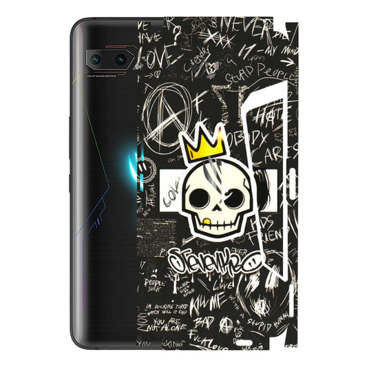 ASUS Phone Skins (All Models) - Funny Skull Black Chalk Grafitti - 3D Embossed Finish (L-22) Asus ROG Phone 2