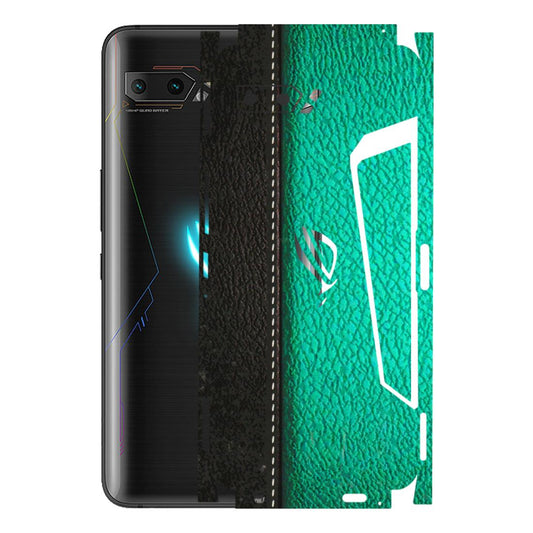 ASUS Phone Skins (All Models) - Black Green Dual Leather Stich - 3D Embossed Finish (L-233) Asus ROG Phone 2