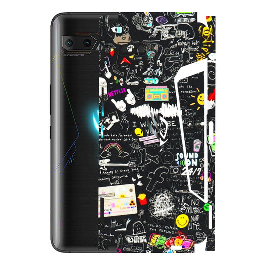 ASUS Phone Skins (All Models) - Black Creatives Doodles - 3D Embossed Finish (L-311) Asus ROG Phone 2