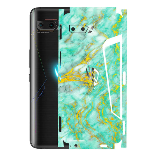 ASUS Phone Skins (All Models) - Green And Gold Marble Feel - Matte Finish (M-16) Asus ROG Phone 2