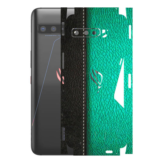 ASUS Phone Skins (All Models) - Black Green Dual Leather Stich - 3D Embossed Finish (L-233) Asus ROG Phone 3