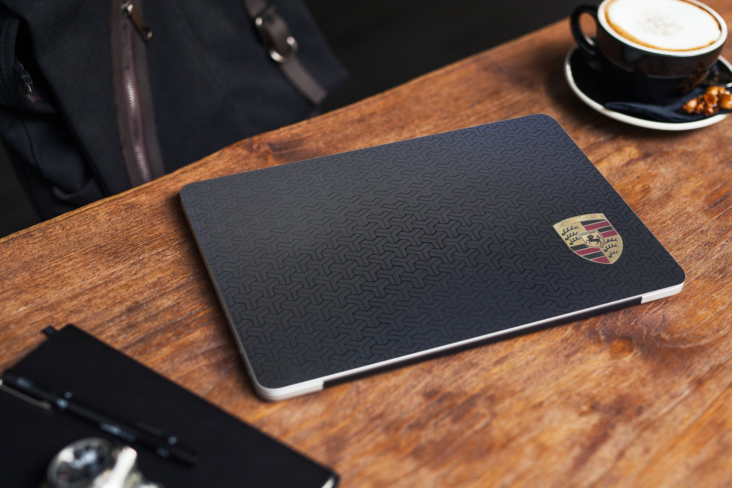 Black Matte Porche 3D Textured Laptop Skin