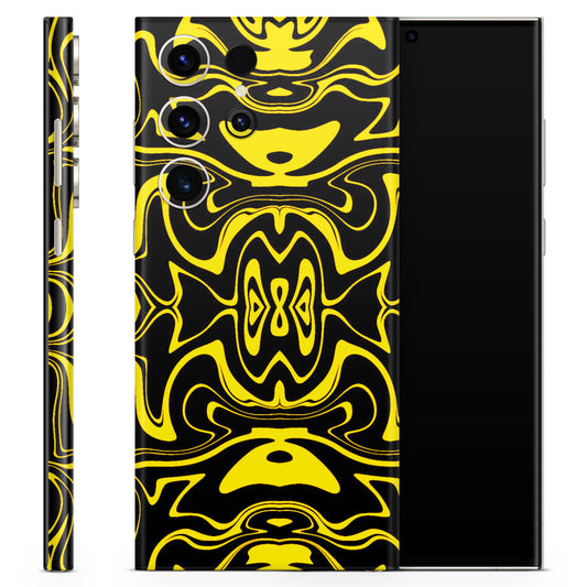 Yellow And Black Astract Liquid Matte Finish Latest Phone Skin