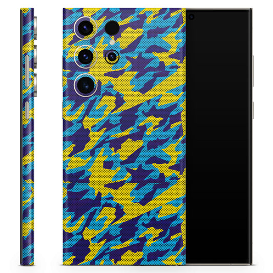 Yellow And Blue Camouflage Matte Finish Latest Phone Skin