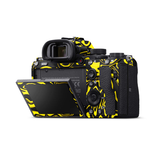Yellow And Black Abstract Liquid Matte Finish Camera Skin