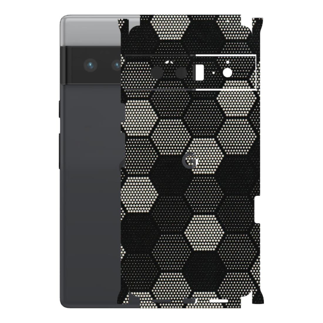 Google Pixel Phone Skins (All Models) - Black & White Dotted Honeycomb Texture - 3D Embossed Finish (L-202) Google Pixel 6 PRO