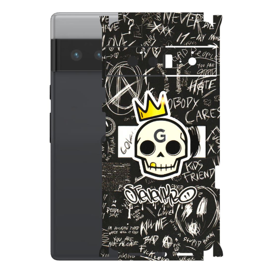 Google Pixel Phone Skins (All Models) - Funny Skull Black Chalk Grafitti - 3D Embossed Finish (L-22) Google Pixel 6 PRO