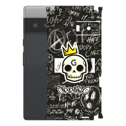 Google Pixel Phone Skins (All Models) - Funny Skull Black Chalk Grafitti - 3D Embossed Finish (L-22) Google Pixel 6 PRO