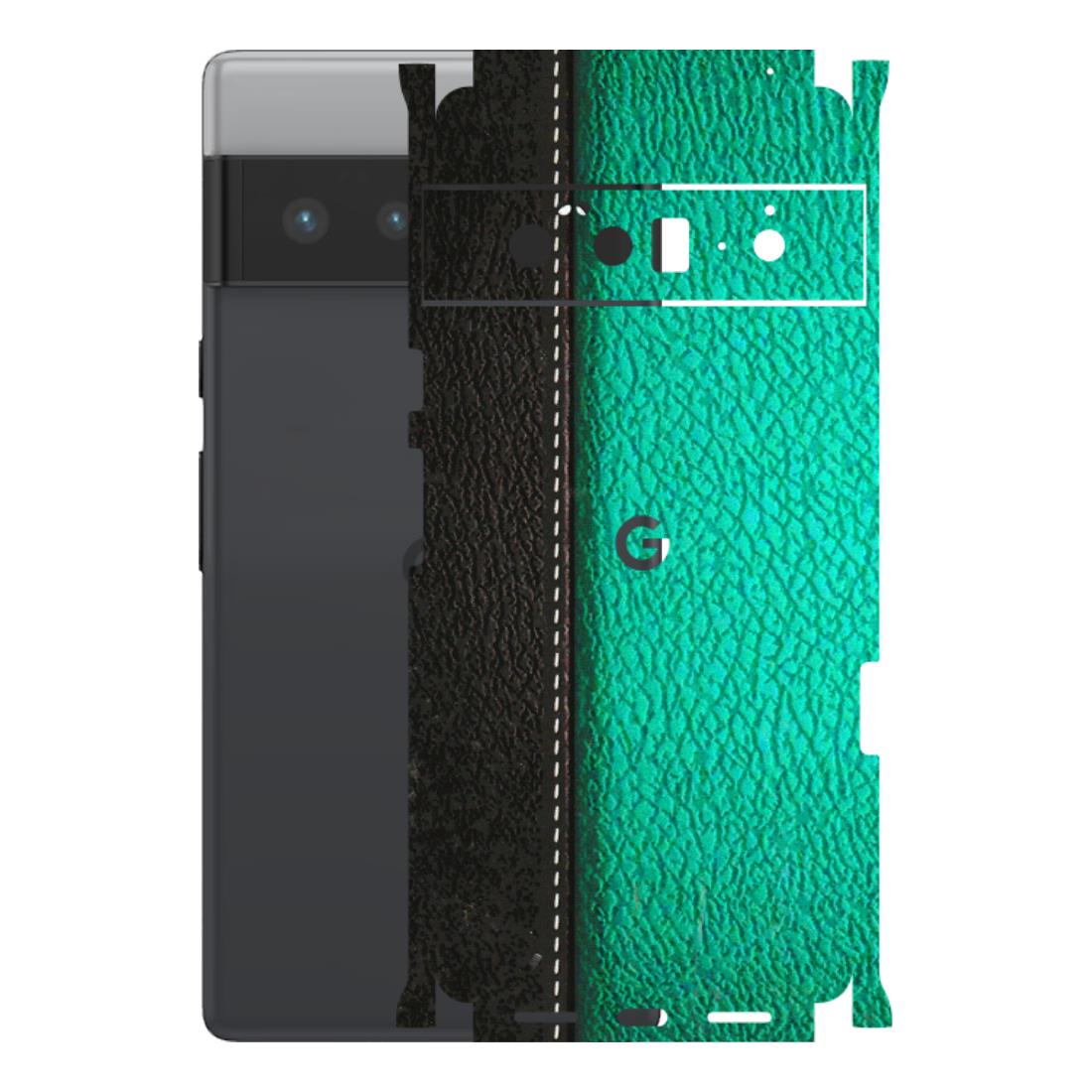 Google Pixel Phone Skins (All Models) - Black Green Dual Leather Stich - 3D Embossed Finish (L-233) Google Pixel 6 PRO