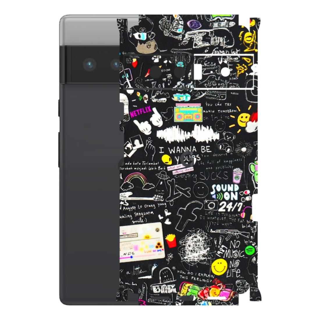 Google Pixel Phone Skins (All Models) - Black Creatives Doodles - 3D Embossed Finish (L-311) Google Pixel 6 PRO