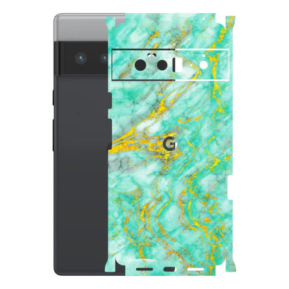 Google Pixel Phone Skins (All Models) - Green And Gold Marble Feel - Matte Finish (M-16) Google Pixel 6 PRO