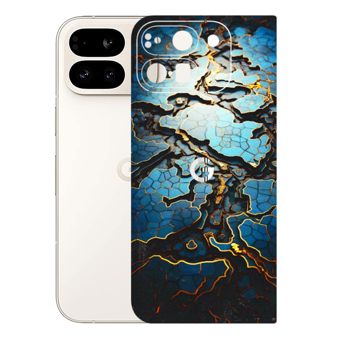 Google Pixel Phone Skins (All Models) - Blue Gold Abstract - 3D Embossed Finish (L-11) Google Pixel 9 PRO FOLD