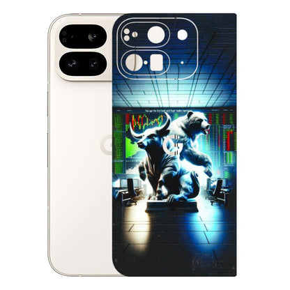 Google Pixel Phone Skins (All Models) - Stock Market Sensex Bear vs Bulls - 3D Embossed Finish (L-15) Google Pixel 9 PRO FOLD