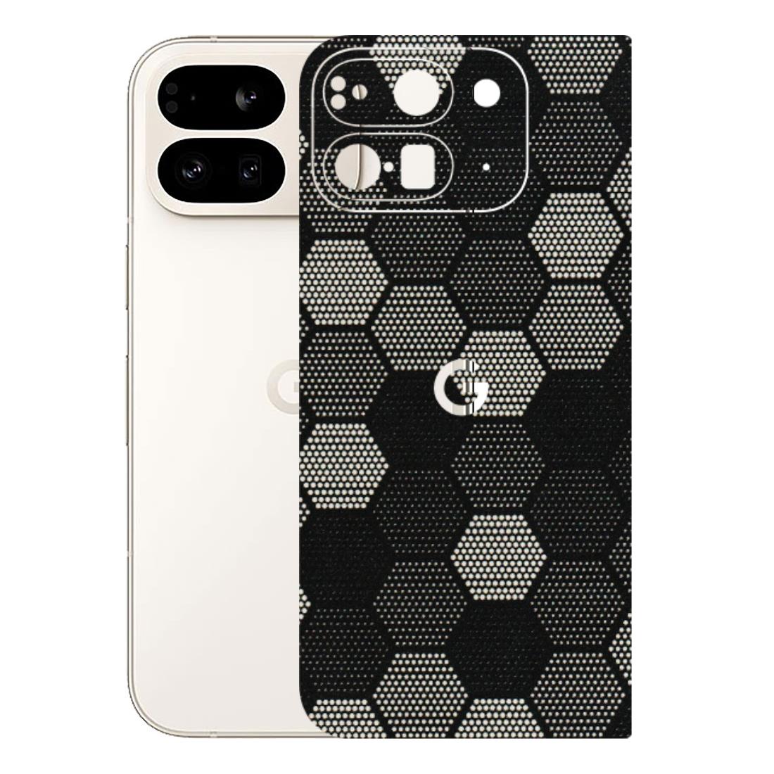Google Pixel Phone Skins (All Models) - Black & White Dotted Honeycomb Texture - 3D Embossed Finish (L-202) Google Pixel 9 PRO FOLD