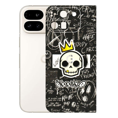 Google Pixel Phone Skins (All Models) - Funny Skull Black Chalk Grafitti - 3D Embossed Finish (L-22) Google Pixel 9 PRO FOLD