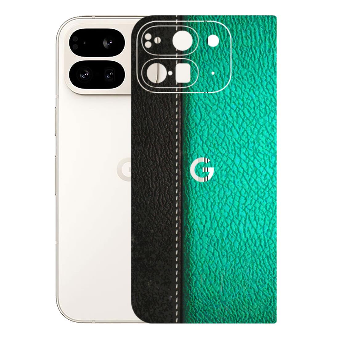 Google Pixel Phone Skins (All Models) - Black Green Dual Leather Stich - 3D Embossed Finish (L-233) Google Pixel 9 PRO FOLD