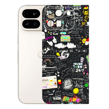 Google Pixel Phone Skins (All Models) - Black Creatives Doodles - 3D Embossed Finish (L-311) Google Pixel 9 PRO FOLD