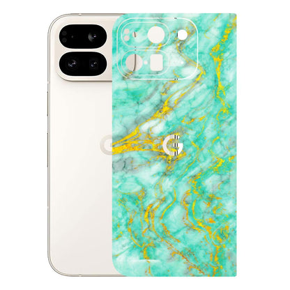 Google Pixel Phone Skins (All Models) - Green And Gold Marble Feel - Matte Finish (M-16) Google Pixel 9 PRO FOLD