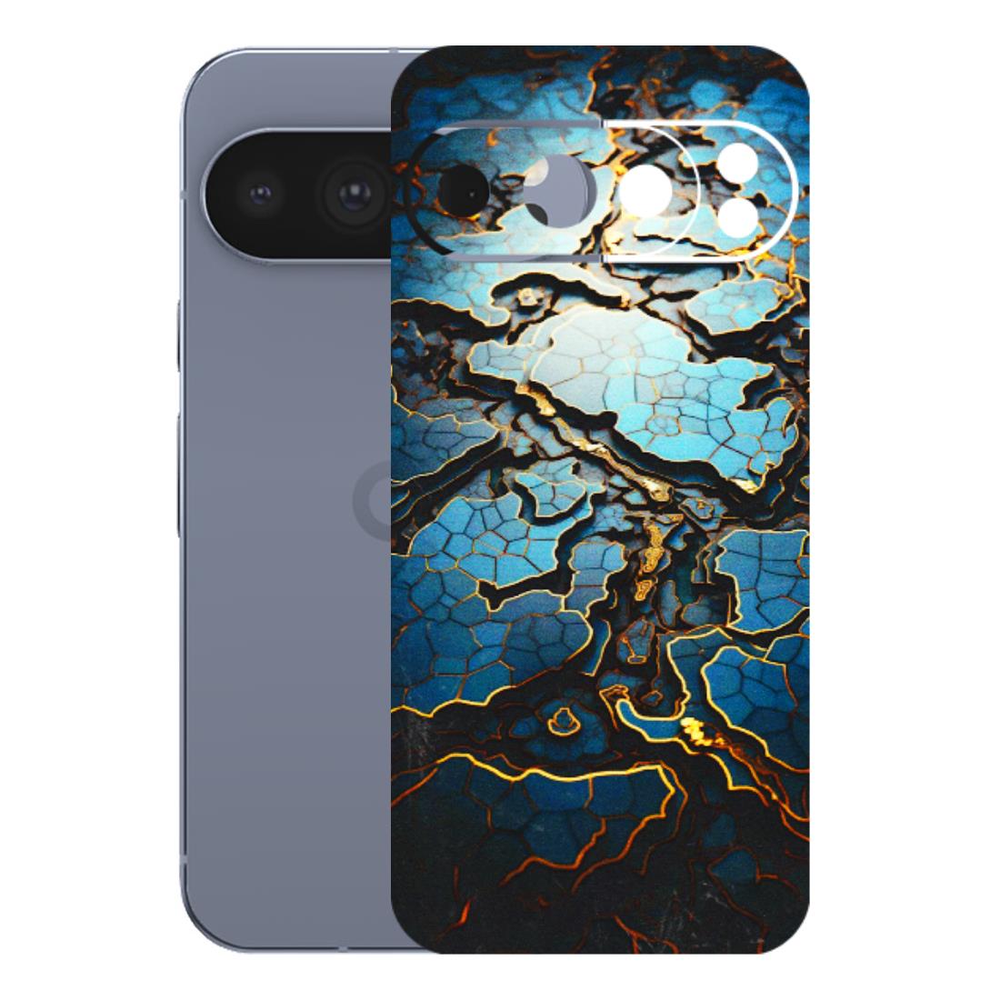 Google Pixel Phone Skins (All Models) - Blue Gold Abstract - 3D Embossed Finish (L-11) Google Pixel 10 Pro