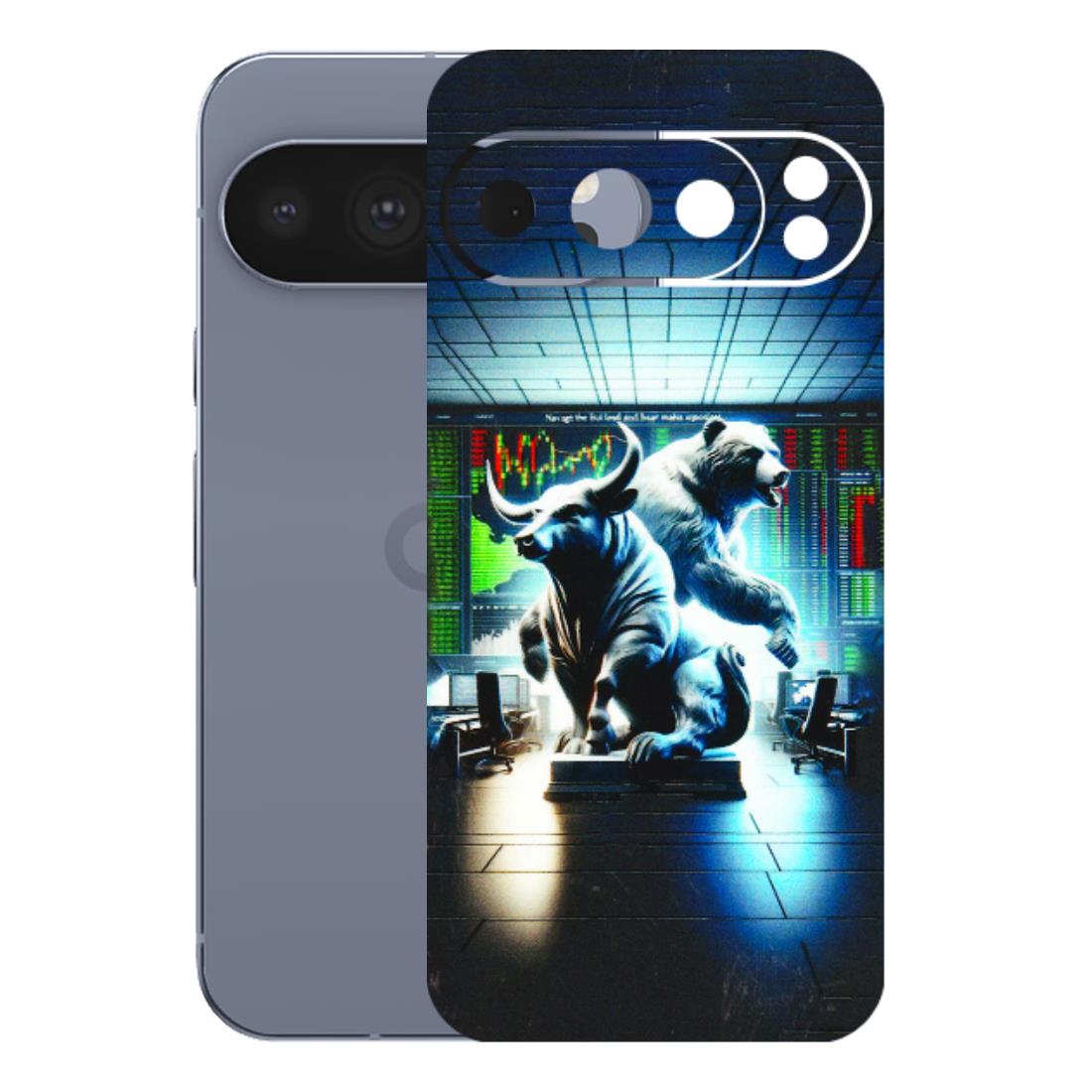 Google Pixel Phone Skins (All Models) - Stock Market Sensex Bear vs Bulls - 3D Embossed Finish (L-15) Google Pixel 10 Pro