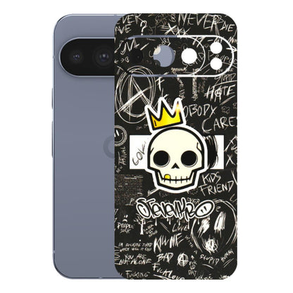 Google Pixel Phone Skins (All Models) - Funny Skull Black Chalk Grafitti - 3D Embossed Finish (L-22) Google Pixel 10 Pro