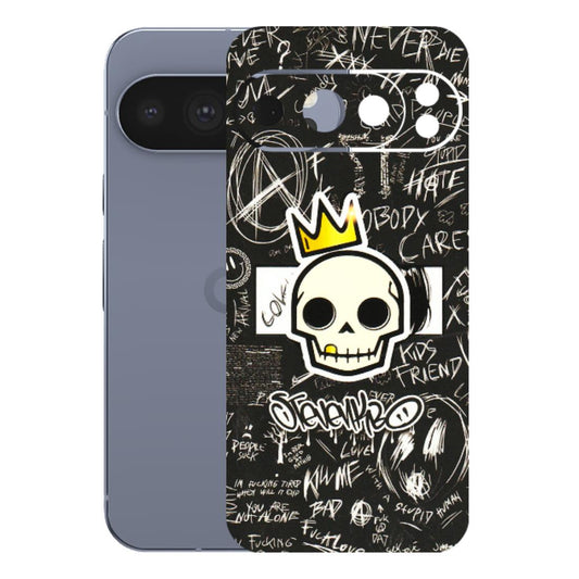 Google Pixel Phone Skins (All Models) - Funny Skull Black Chalk Grafitti - 3D Embossed Finish (L-22) Google Pixel 10 Pro