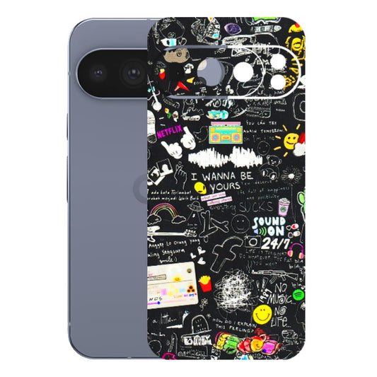 Google Pixel Phone Skins (All Models) - Black Creatives Doodles - 3D Embossed Finish (L-311) Google Pixel 10 Pro