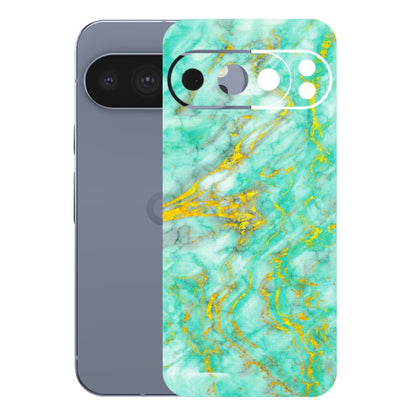 Google Pixel Phone Skins (All Models) - Green And Gold Marble Feel - Matte Finish (M-16) Google Pixel 10 Pro