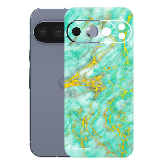Google Pixel Phone Skins (All Models) - Green And Gold Marble Feel - Matte Finish (M-16) Google Pixel 10 Pro