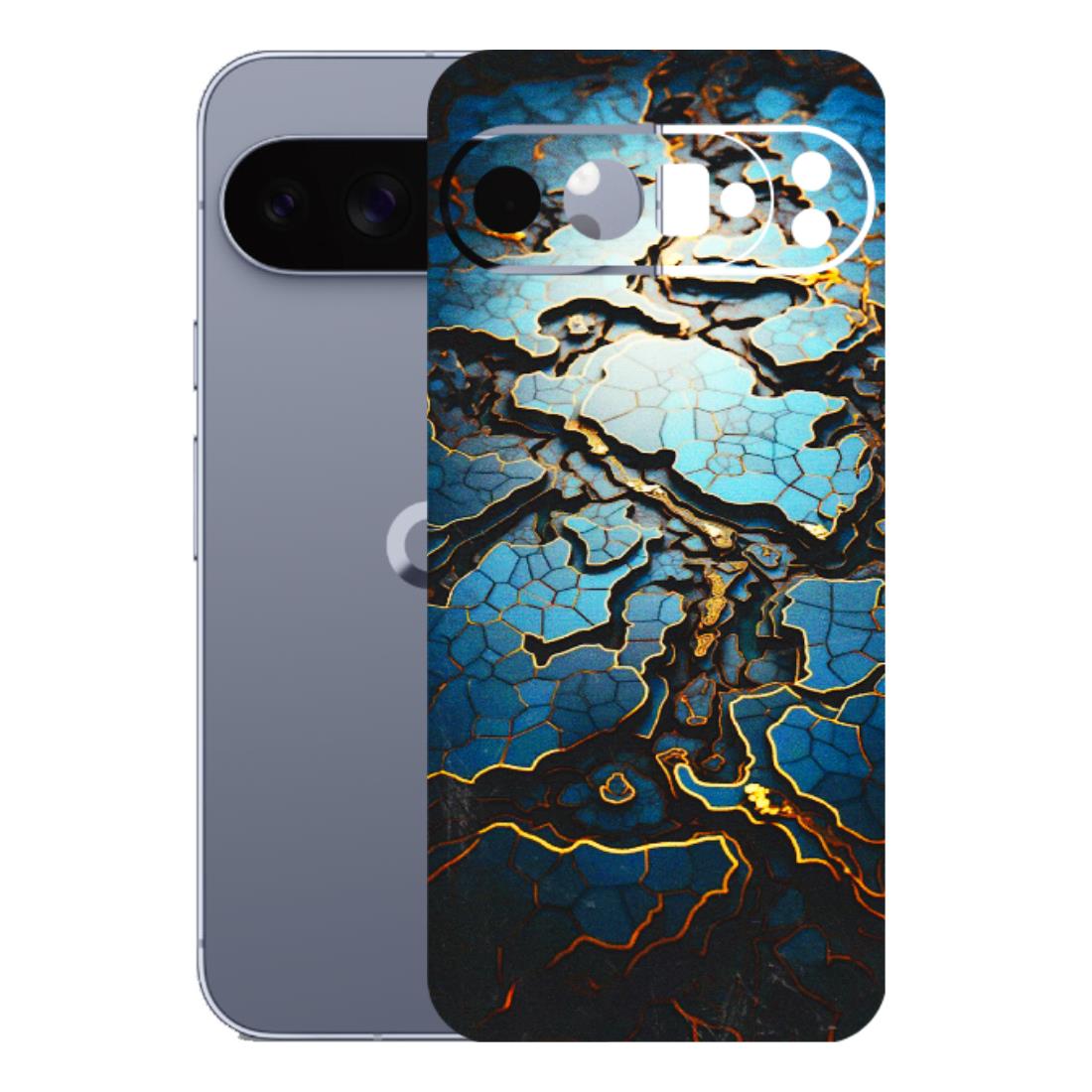 Google Pixel Phone Skins (All Models) - Blue Gold Abstract - 3D Embossed Finish (L-11) Google Pixel 10 Pro XL