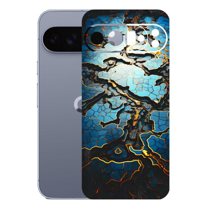 Google Pixel Phone Skins (All Models) - Blue Gold Abstract - 3D Embossed Finish (L-11) Google Pixel 10 Pro XL