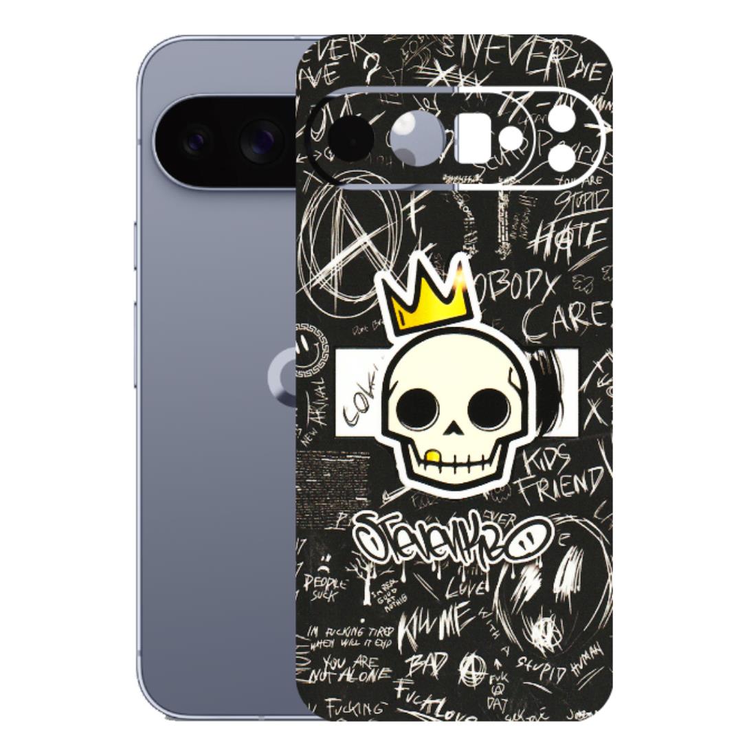 Google Pixel Phone Skins (All Models) - Funny Skull Black Chalk Grafitti - 3D Embossed Finish (L-22) Google Pixel 10 Pro XL